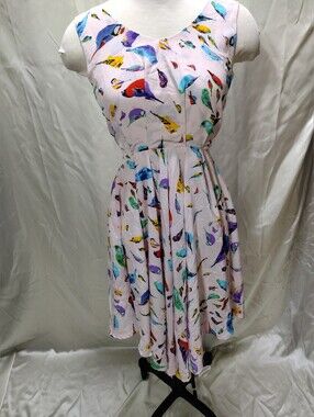 New Louche Chica Pink Sundress Women XS Birds Tie Bust Sleeveless